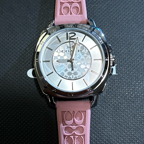 Coach Boyfriend Watch With 34mm Silver Face & Pink Silicone Band - Picture 2 of 7